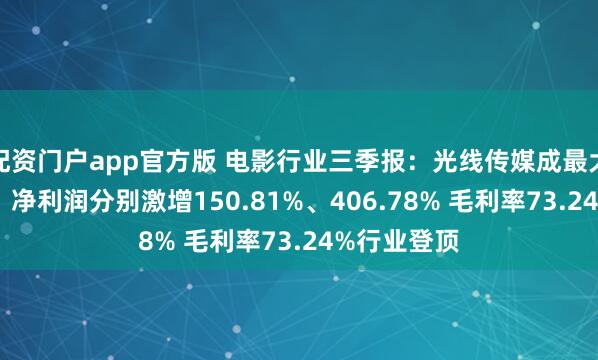 配资门户app官方版 电影行业三季报:光线传媒成最大赢家 营收、净利润分别激增150.81%、406.78% 毛利率73.24%行业登顶
